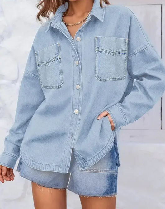 Curved Hem Denim Jacket